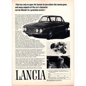 1967 Lancia Fulvia Coupe 2 Door Vintage Print Ad Italian Sports Car 60s Wall Art